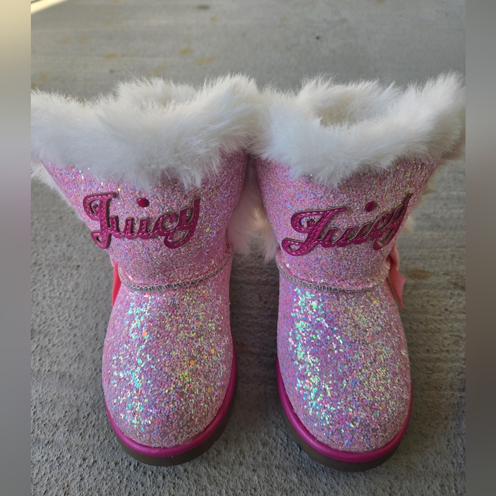 Juicy‎ Couture Pink Glitter Fur-Trim Kids Boots